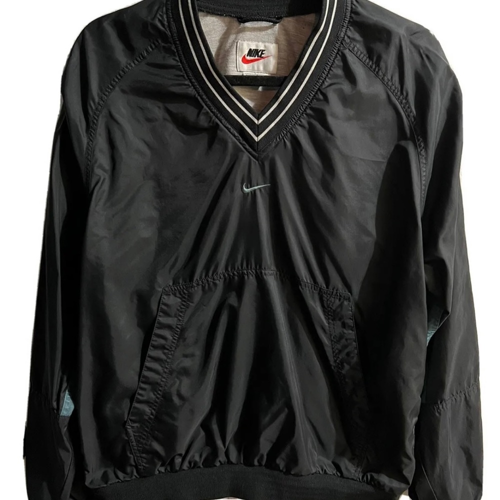 Vintage 90s Nike Center Swoosh Pullover Windbreaker-Black with Stripe Size Large